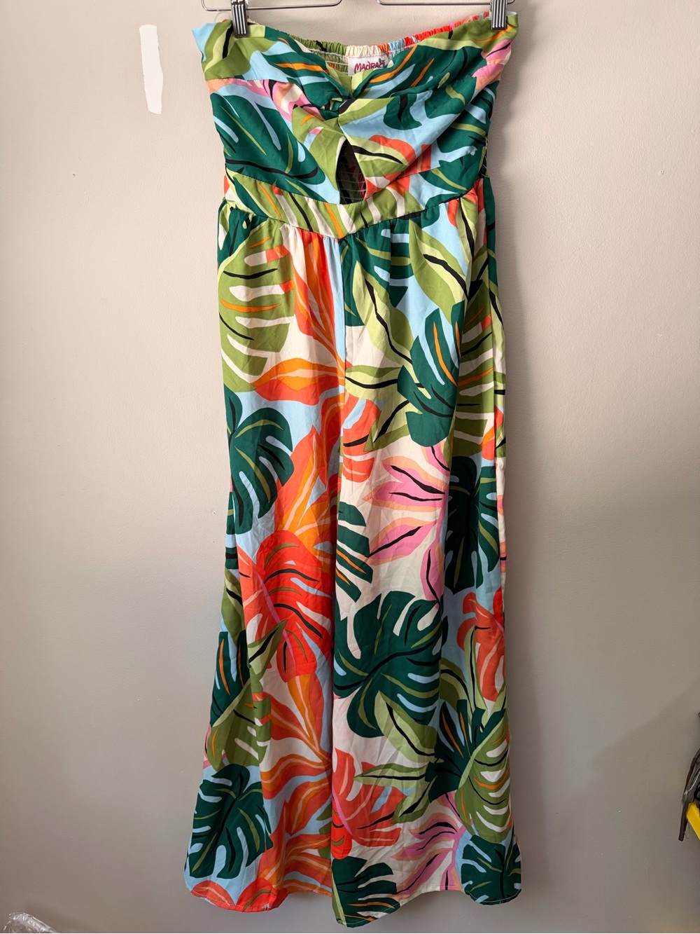 Tropical Strapless Jumpsuit with Leaf Print